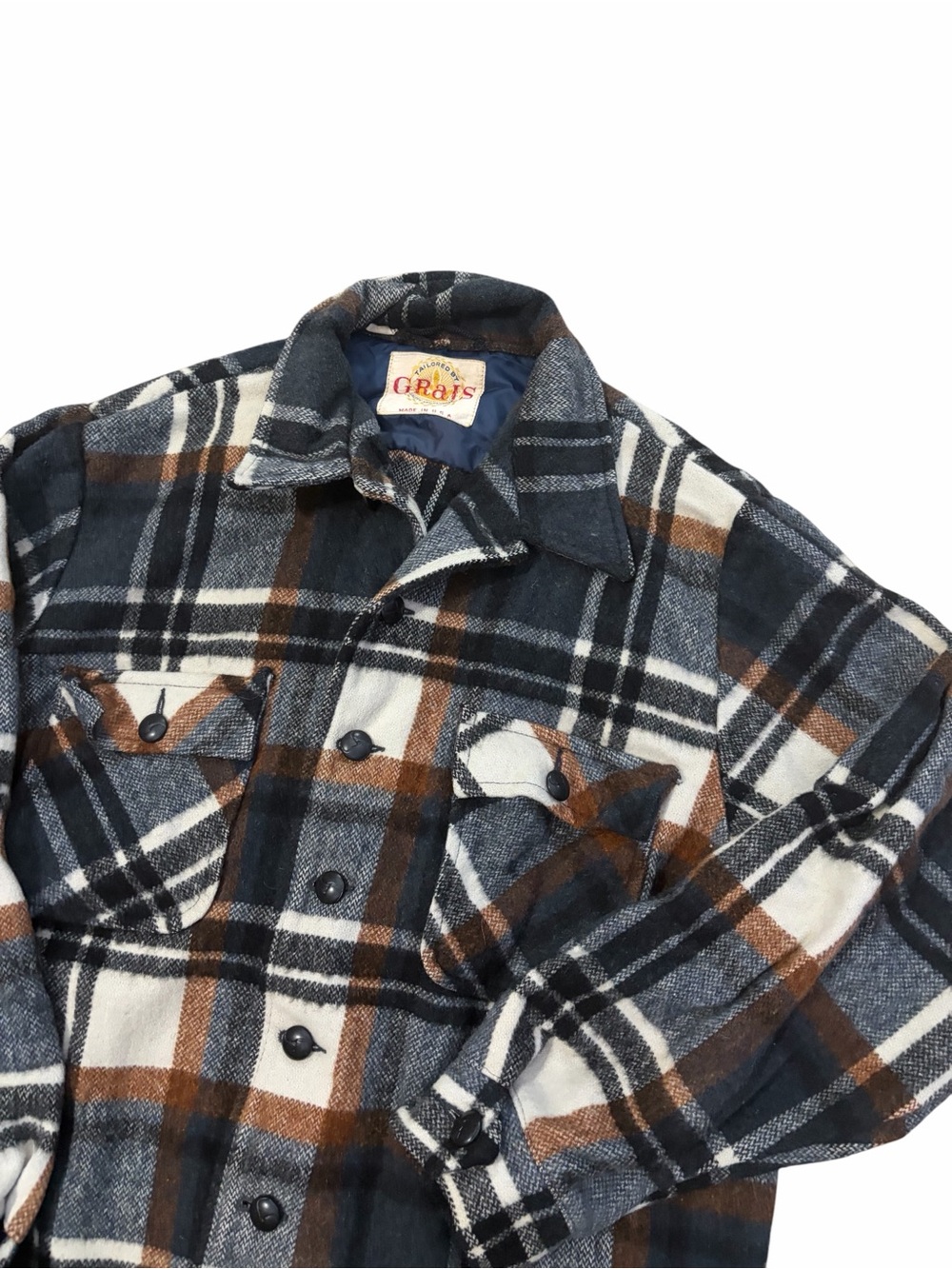 Grais Wool Plaid Button Up Jacket Coat Mens XL 70s Western Cowboy USA Made